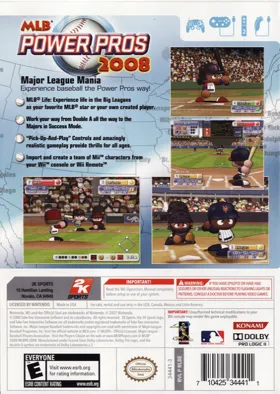 MLB Power Pros 2008 box cover back